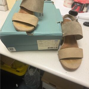 Toms Taupe Suede Sandals-used with some wear and tear